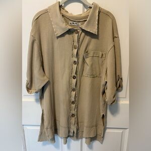 We The Free People tan waffle knit button oversized women’s shirt top xs x-small